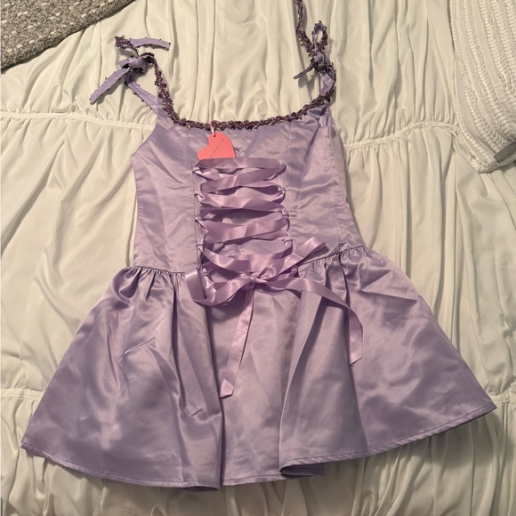 NWT Dolls Kill Sugar Thrillz Lace Up Mini Dress Light Purple Rapunzel Costume - Picture 2 of 3